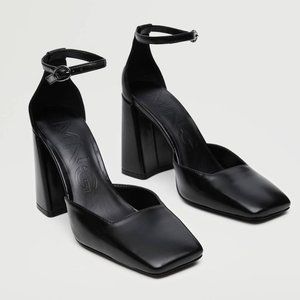 NWT Mango Block Heel Ankle Strap Shoe Maryjane in Black